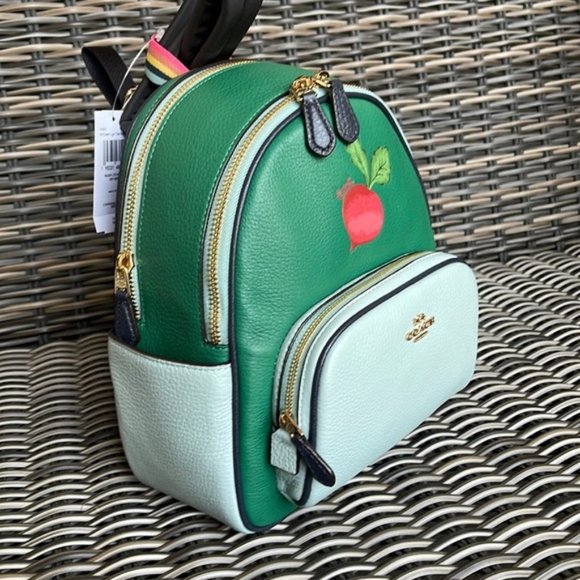 Coach Bags Coach Radish Leather Mini Court Backpack Green Light